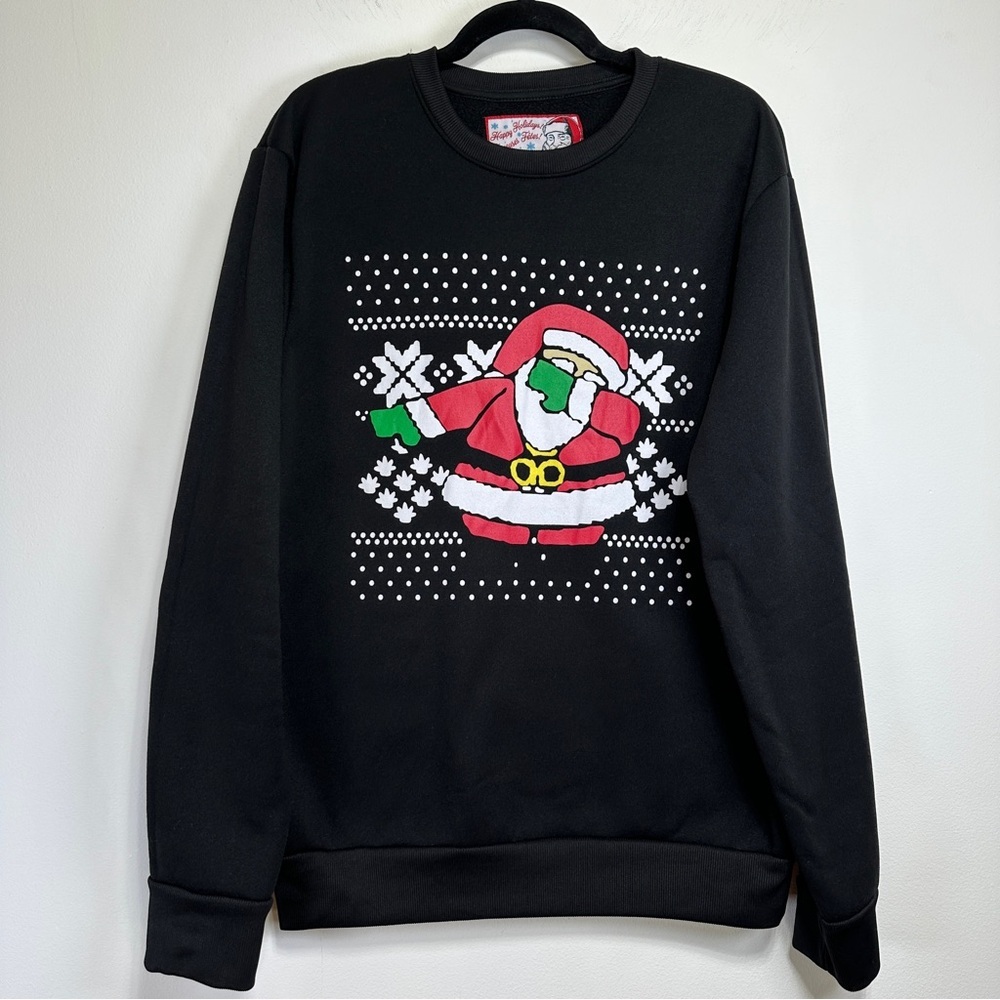 Dabbing Santa Christmas Sweatshirt | Funny Holiday Sweater | Black Crewneck